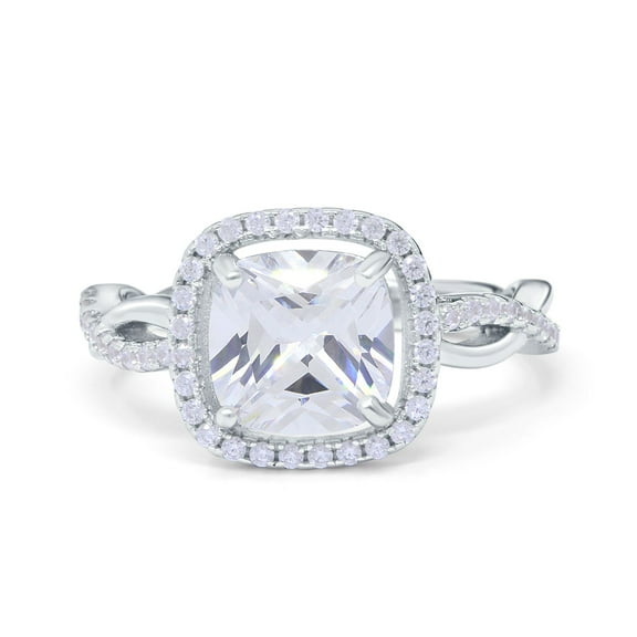 Simulated Cubic Zirconia Size-8 Infinity Shank Cushion Cut Art Deco Halo Engagement Ring 925 Sterling Silver