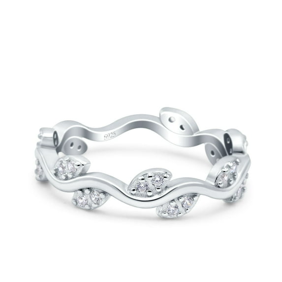 Simulated Cubic Zirconia Size-8 Leaf Eternity Ring Wedding Engagement Band 925 Sterling Silver