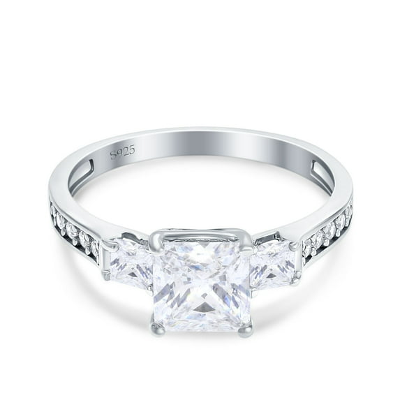 Simulated Cubic Zirconia Size-8 Princess Cut Art Deco Wedding Engagement Bridal Ring 925 Sterling Silver