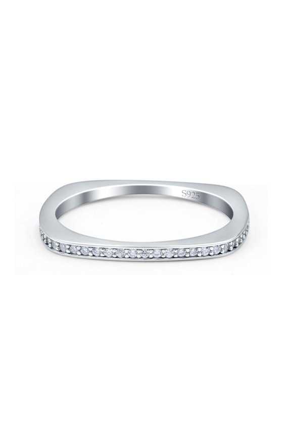 Simulated Cubic Zirconia Size-8 Square Half Eternity Ring Wedding Engagement Band 925 Sterling Silver
