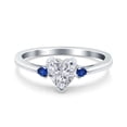 thumbnail image 1 of Simulated Cubic Zirconia Size-9 Art Deco Heart Three Stone Wedding Bridal Ring Round Blue Sapphire CZ 925 Sterling Silver, 1 of 7