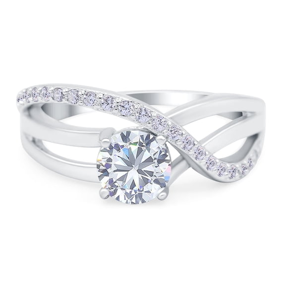Simulated Cubic Zirconia Size-9 Art Deco Wedding Engagement Crisscross Bridal Ring 925 Sterling Silver