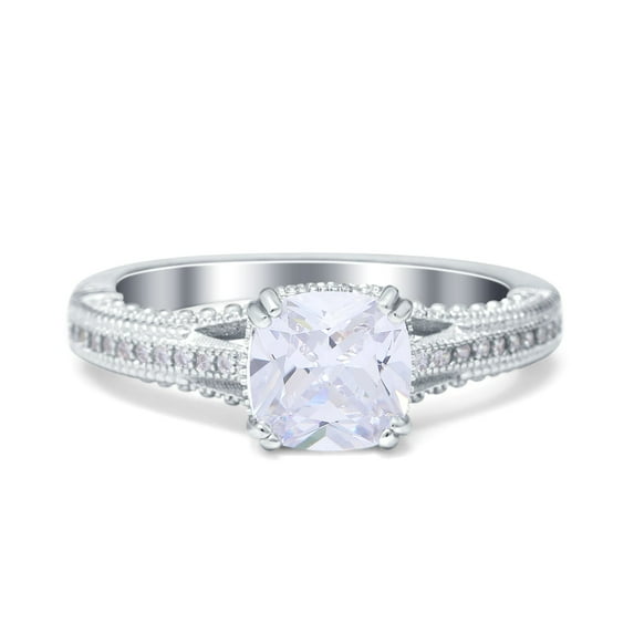Simulated Cubic Zirconia Size-9 Cushion Cut Art Deco Engagement Ring 925 Sterling Silver