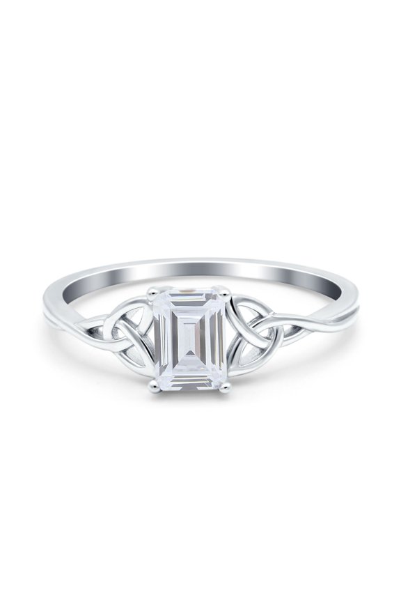 Simulated Cubic Zirconia Size-9 Emerald Cut Wedding Engagement Ring 925 Sterling Silver