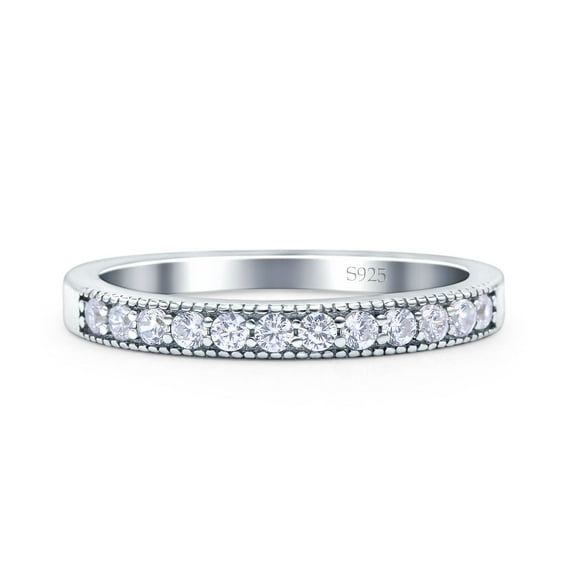 Simulated Cubic Zirconia Size-9 Half Eternity Ring Wedding Engagement Band 925 Sterling Silver
