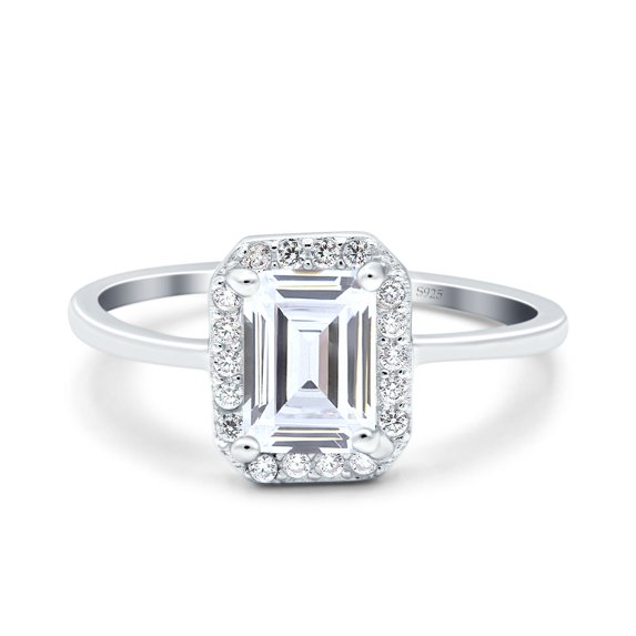 Simulated Cubic Zirconia Size-9 Halo Radiant Cut Wedding Engagement Ring 925 Sterling Silver