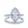 thumbnail image 1 of Simulated Cubic Zirconia Size-9 Marquise Art Deco Wedding Ring 925 Silver, 1 of 7