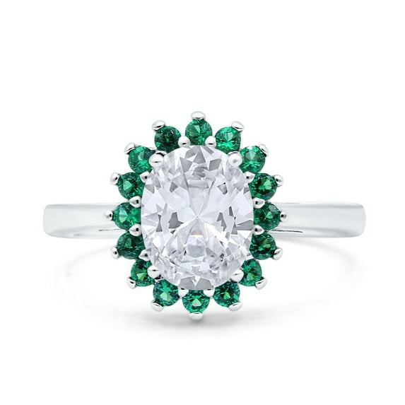 Simulated Cubic Zirconia Size-9 Oval Art Deco Wedding Engagement Bridal Ring Accent Vintage Round 925 Sterling Silver