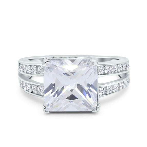 Simulated Cubic Zirconia Size-9 Princess Cut Art Deco Engagement Wedding Bridal Ring 925 Sterling Silver