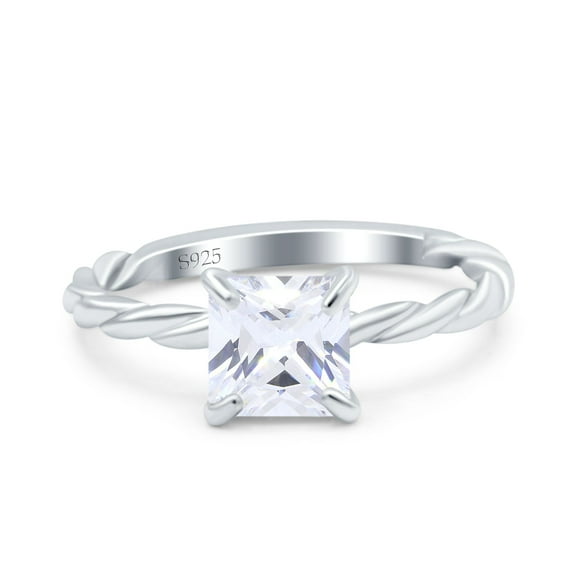 Simulated Cubic Zirconia Size-9 Solitaire Accent Twisted Fashion Ring Princess Cut 925 Sterling Silver