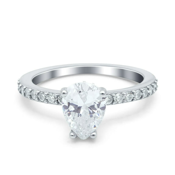 Simulated Cubic Zirconia Size-9 Teardrop Pear Art Deco Wedding Engagement Ring 925 Sterling Silver