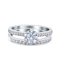 thumbnail image 1 of Simulated Cubic Zirconia Size-9 Two Piece Art Deco Wedding Engagement Bridal Ring 925 Sterling Silver, 1 of 7