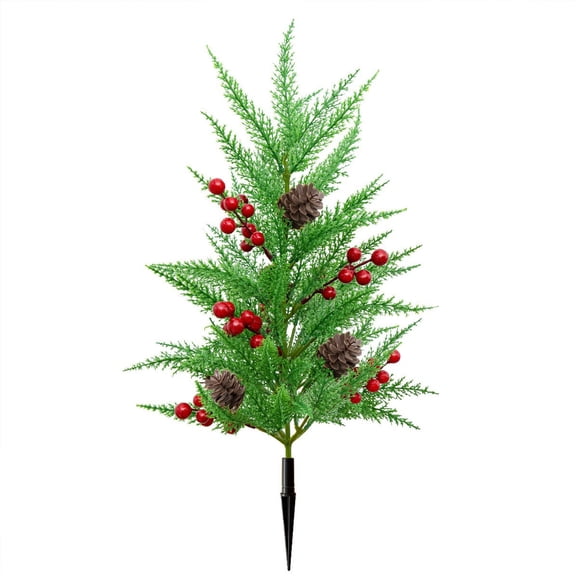 Simulated Cypress Pine Branch With Red Cones For Christmas And Home Decor