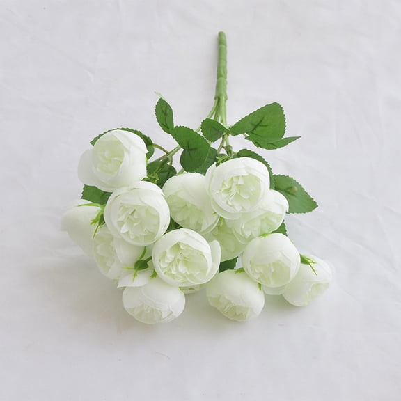 Simulated Dew Bouquet, 15 Tea Rose & Peony Artificial Flowers – Wedding Handheld Bouquet, for Home Decor, Centerpieces – Multicolor