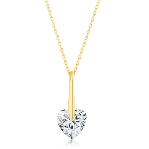 Simulated Diamond CZ Dangling 10mm Heart Pendant 16+2” Necklace Silver/14k Gold/14k Rose Gold Plated Sterling Silver Jewelry for Women or Teens-Silver