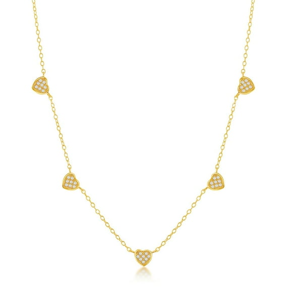 Simulated Diamond CZ Multi Dangling Heart 16+2” Charm Necklace 14k Gold Plated Sterling Silver Jewelry for Women or Teens