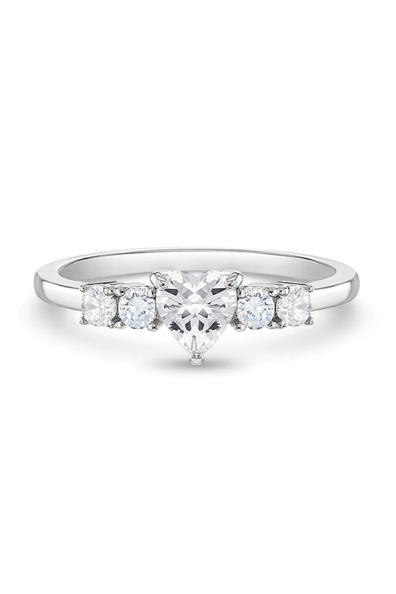 Simulated Diamond Heart Solitaire Size 3 Toddler Ring - Sterling Silver