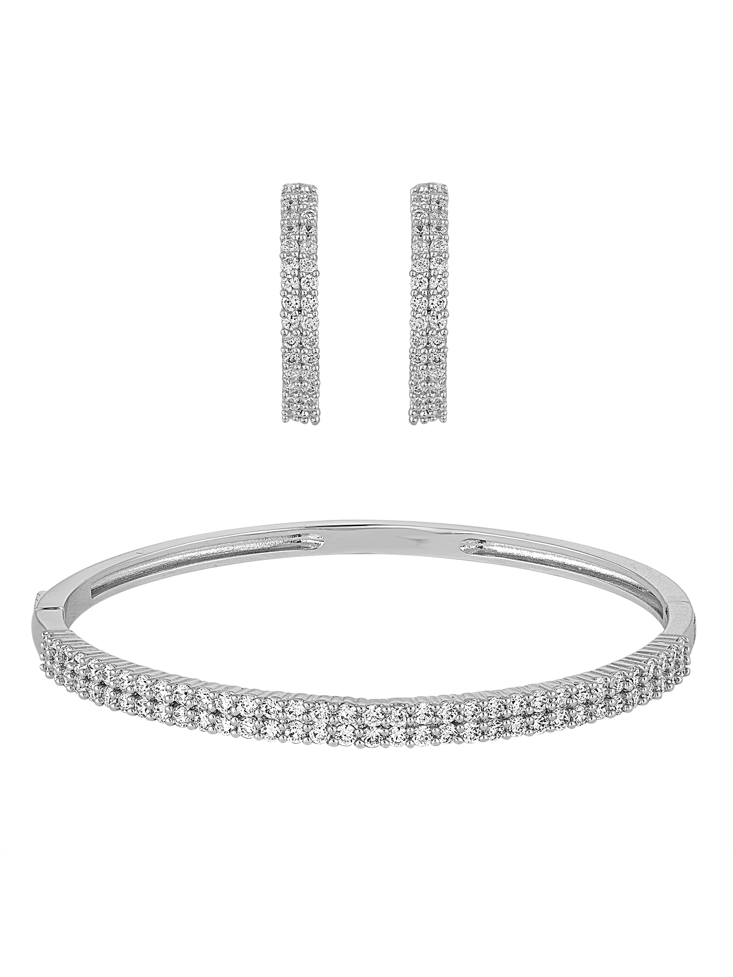 Simulated Diamond Sterling Silver-Plated Hoop Earring and Bangle Set