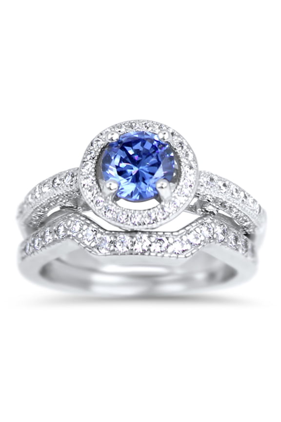 Simulated Diamond Tanzanite Purple Wedding Engagement Ring Set Solitaire Silver Bridal Set for Women Size 10