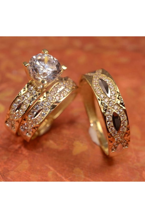 Silver Stars Gems & Jewelry Diamond Bridal Band Engagement Ring Set, 14k Yellow Gold Plated