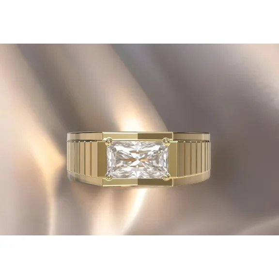 Simulated Diamond Wedding Engagement Solitaire Ring 14K Yellow Gold Plated 2.00Ct Radiant Cut Ring For Him