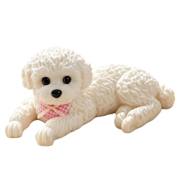 Simulated Dog Squishy Toy with Pink Bow Tie, 1 Piece, White, for Kids and Adults, Relaxation Toy