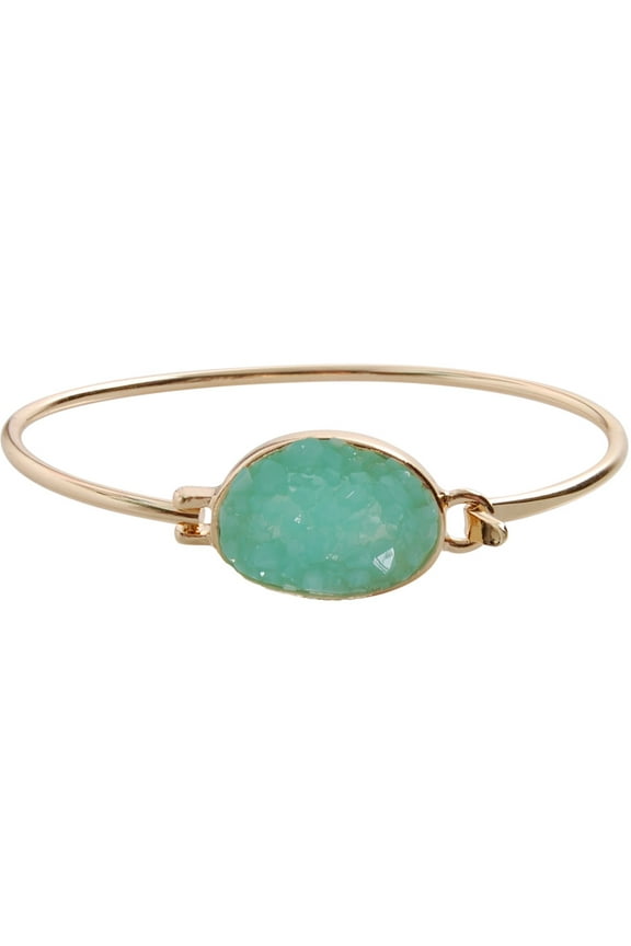 Simulated Druzy Cuff - Stackable Simple Thin Wire Gold-Tone Bangle Bracelets for Women by Humble Chic NY, Aqua, Oval, Simulated Aquamarine, Mint, Simulated Jade, Gold-Tone
