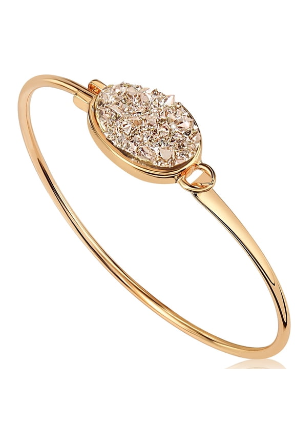Gold Druzy Stone Bracelets - Bohemian Thin Arm Cuff for Women