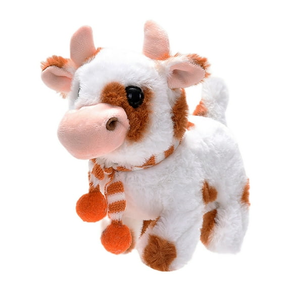 Simulated Electric Walking Plush Cow Smart Interactive Stuffed Animal With Moo Sounds Touch Sensing Auto-Chew Functions Children Pet Companion Elderly Decompression Toy Farm