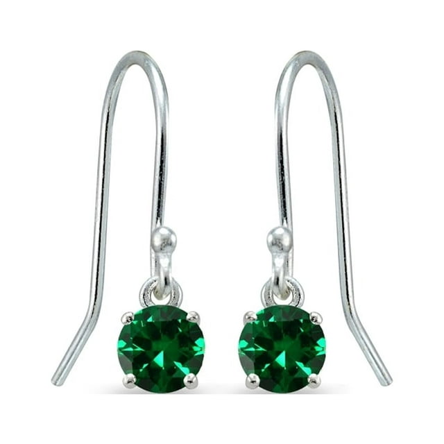 Simulated Emerald 5mm Round Small Solitaire Sterling Silver Dangle ...