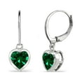 thumbnail image 1 of Simulated Emerald 6mm Heart Bezel-Set Dangle Leverback Earrings in Sterling Silver, 1 of 3