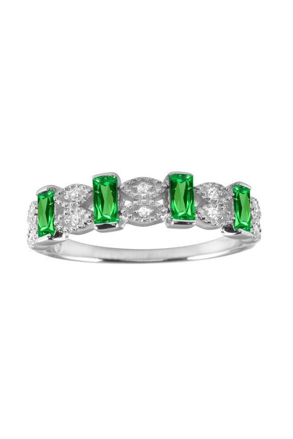 Simulated Emerald And Clear Cubic Zirconia Evil Eye Patterns Ring Sterling Silver Size 9