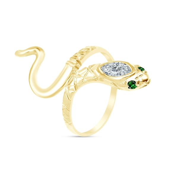 AFFY Simulated Emerald & CZ Snake Womens Band 14k Yellow Gold Over 925 Sterling Silver