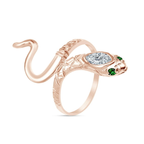 AFFY Simulated Emerald & CZ Snake Womens Band Ring 14k Rose Gold Over 925 Sterling Silver