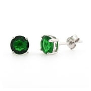 ALL IN STOCK Simulated Emerald Cubic Zirconia Classic Basket Stud Earring Sterling Silver