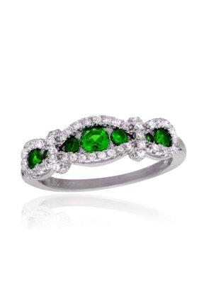 Simulated Emerald Cubic Zirconia Knotted Design Ring Rhodium Plated Sterling Silver Size 9