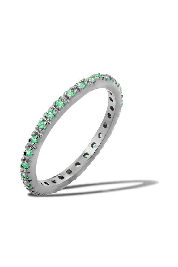 Simulated Emerald Cubic Zirconia May Birthstone Inlay Eternity Ring Sterling Silver Size 5