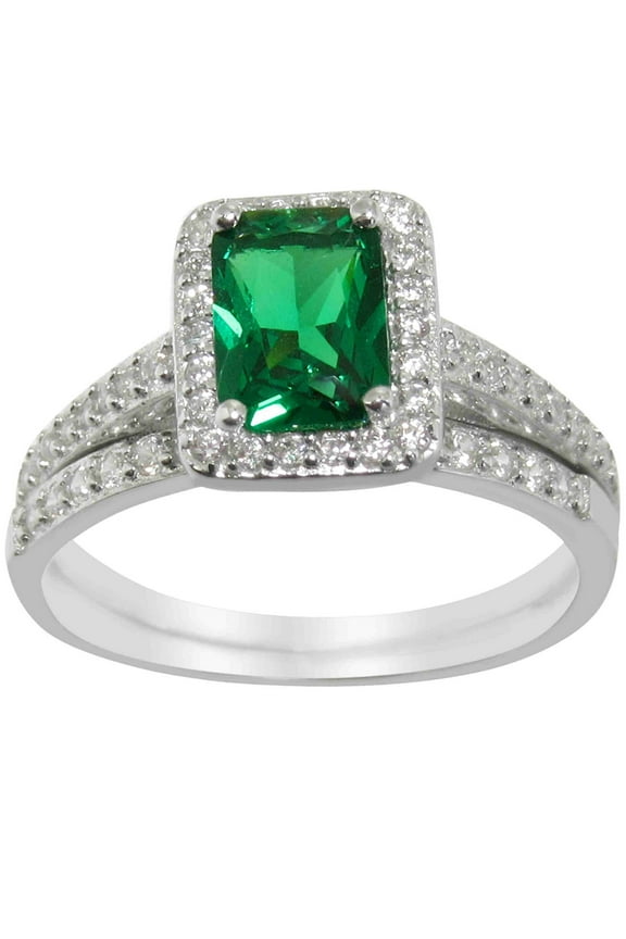 Simulated Emerald Green CZ Wedding Band Engagement Ring Set in 925 Sterling Silver (10)