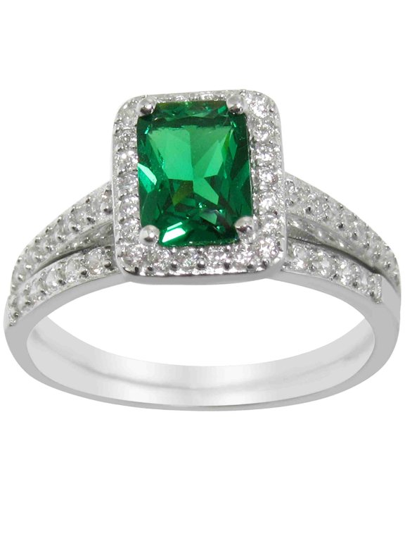 Simulated Emerald Green CZ Wedding Band Engagement Ring Set in 925 Sterling Silver (7)