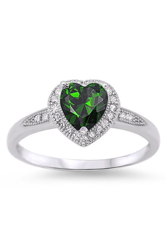 Simulated Emerald Green Heart Sterling Silver Promise Ring (4)