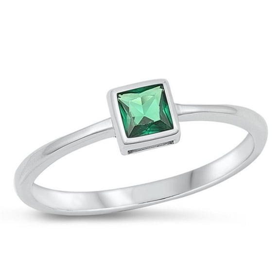 Simulated Emerald Ring .925 Sterling Silver Band Green Cubic Zirconia Jewelry Female Male Size 8