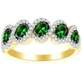 thumbnail image 1 of AFFY Simulated Emerald & White Natural Diamond Five Stone Halo Ring In 14k Solid Yellow Gold (1.26 cttw) Ring Size-5, 1 of 1