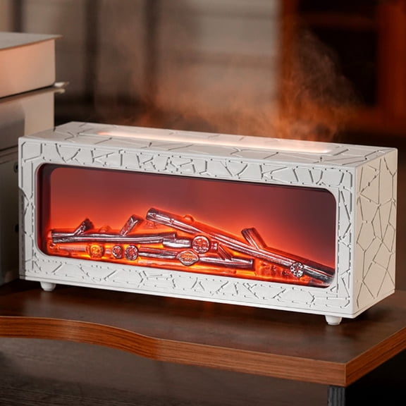 Simulated Fireplace Flame Humidifier, Aroma Diffuser, 7-Color LED Mood Light,Quiet Operation, Ideal for Home Office Decor, Birthday & Housewarming Gift,White