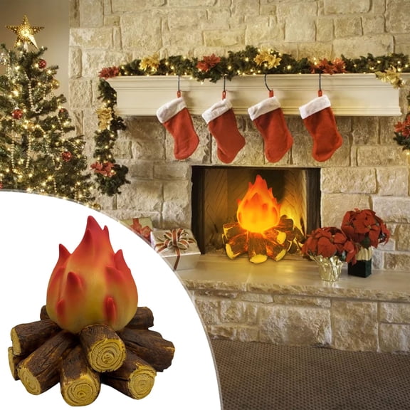 Simulated Flame Lamp Christmas Night Light with Realistic Wood Flame Effect Battery Operated LED Scene Prop for Holiday Decor(Multicolor,1-Piece) Rkxzt