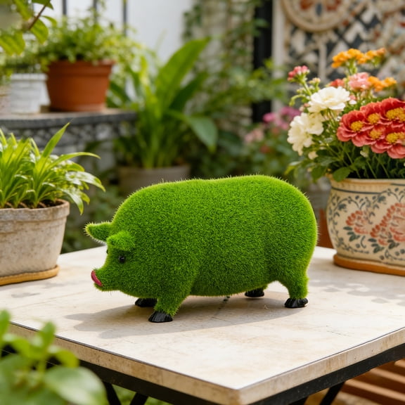 Simulated Flocked Decorative Resin Craft Pig Figurine, Realistic Textured Surface, Indoor Outdoor Garden Decoration, Handcrafted Animal Sculpture, 10cm Size