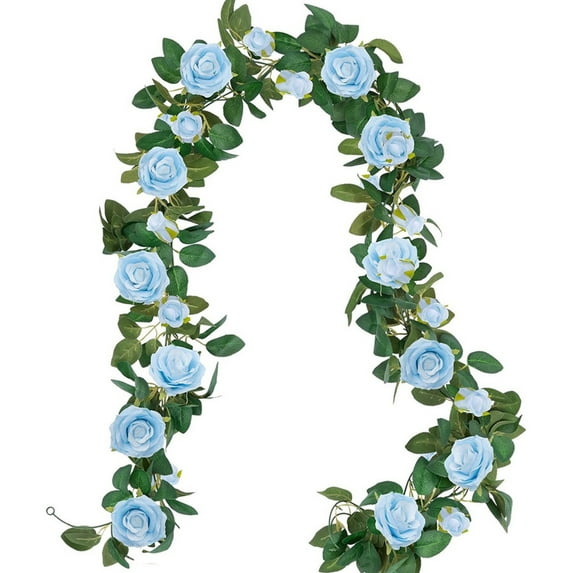 Simulated Flower Garland Artificial Blue Rose Vines Floral Garlands Total Fake Vine Silk Flower Garland for Indoor Outdoor Home Wedding Arch Garden Wall Decoration