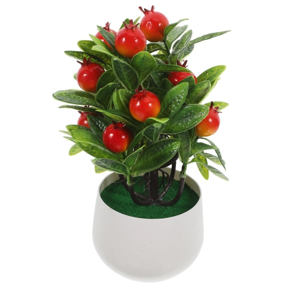 OFFIGAM Realistic Pomegranate Bonsai Tree Desktop Decoration with Stylish Pot for Home Office Tabletop Decor