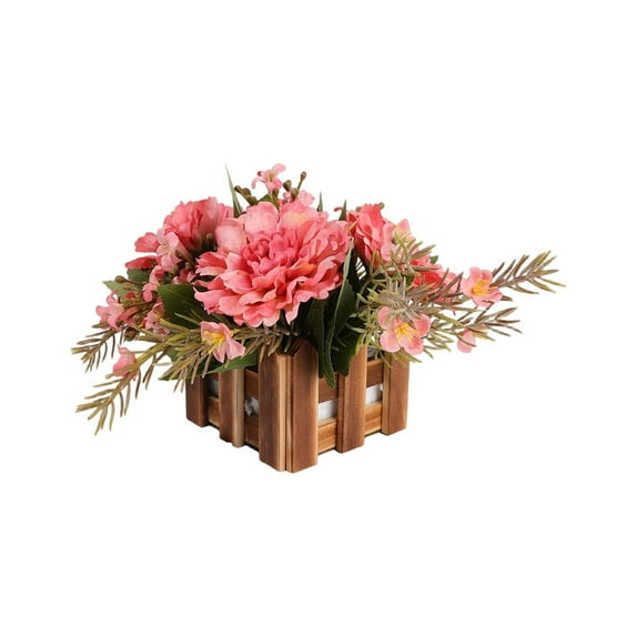 Simulated Flowers Potted Plants Home Decor Simulated Flower Decorations Wooden Fences Simulated Peonies Potted Plants Desktop Silk Flower Decorations Garden Decor Holiday Gifts