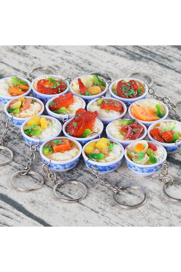 Simulated Food Keychain, Realistic Miniature Rice Spoon Pendant, Blue White Porcelain Bowl Bag Charm 3pc Random Cute Novelty Accessory