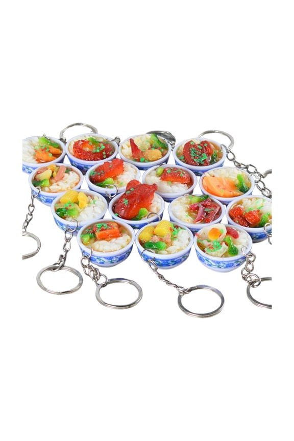 Simulated Food Lid Rice Spoon Keychain Simulated Food Toy Blue And White Porcelain Small Bowl Pendant Dry Rice Person Bag Decoration 3Pc Random
